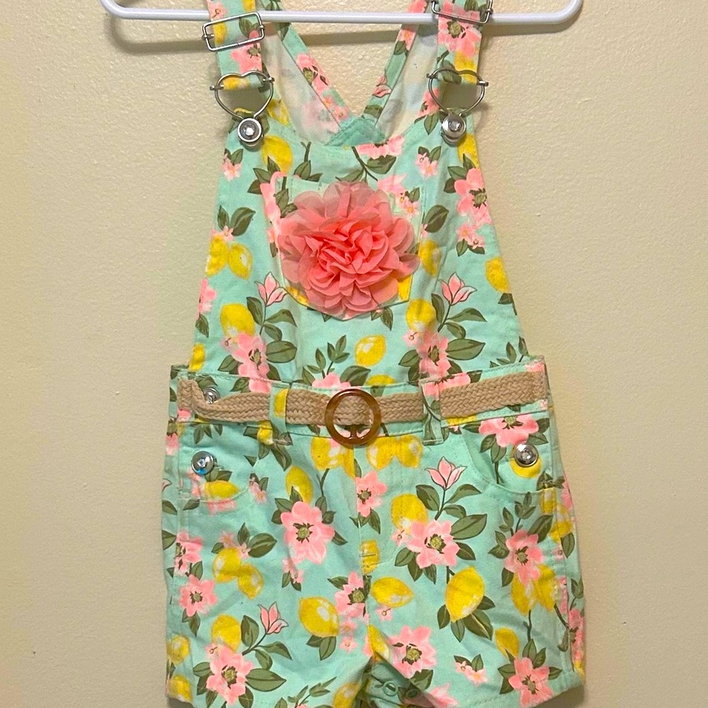 Floral Kids Overalls & Hat Set with Pink Accents - Picture 2 of 6